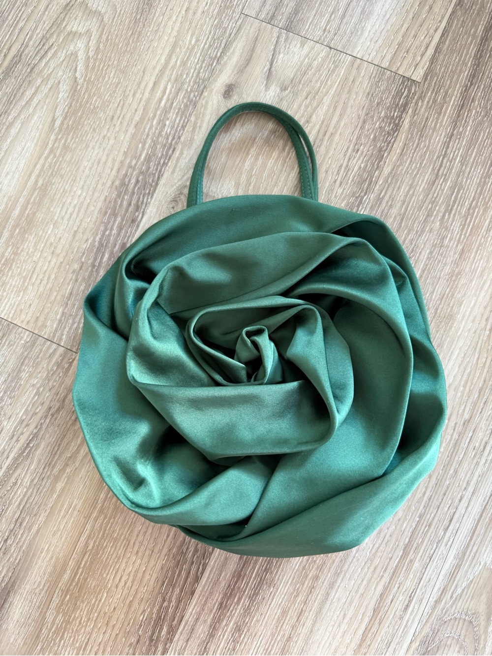 Zara Green Rose-Style Satin Women's Handbag
